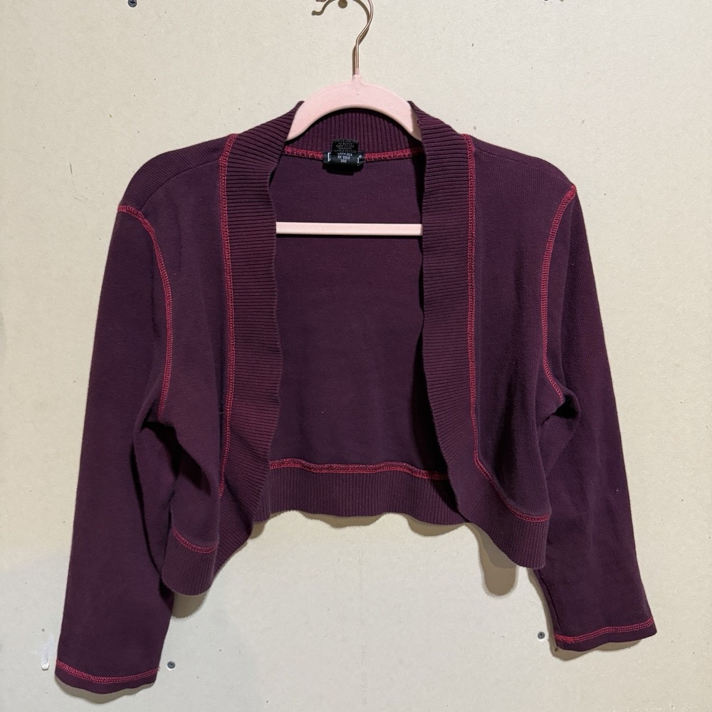 Vintage Rafaella Y2K Cropped Cardigan Bolero Shrug – Purple/Burgundy Sz S